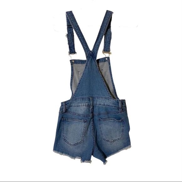 Refuge Denim Light Wash Blue Overall Shorts Shortalls Distressed Women's Size 4 - Picture 2 of 4
